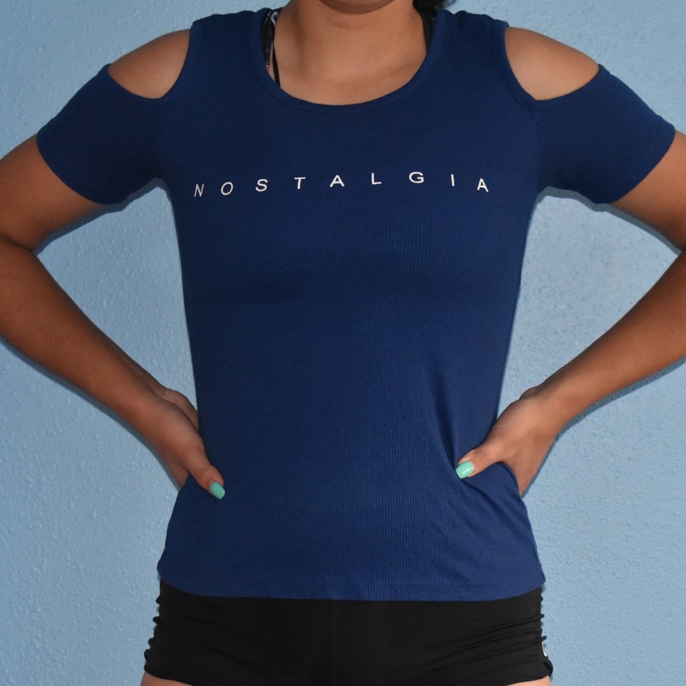 Dark blue cold shoulder shirt!
